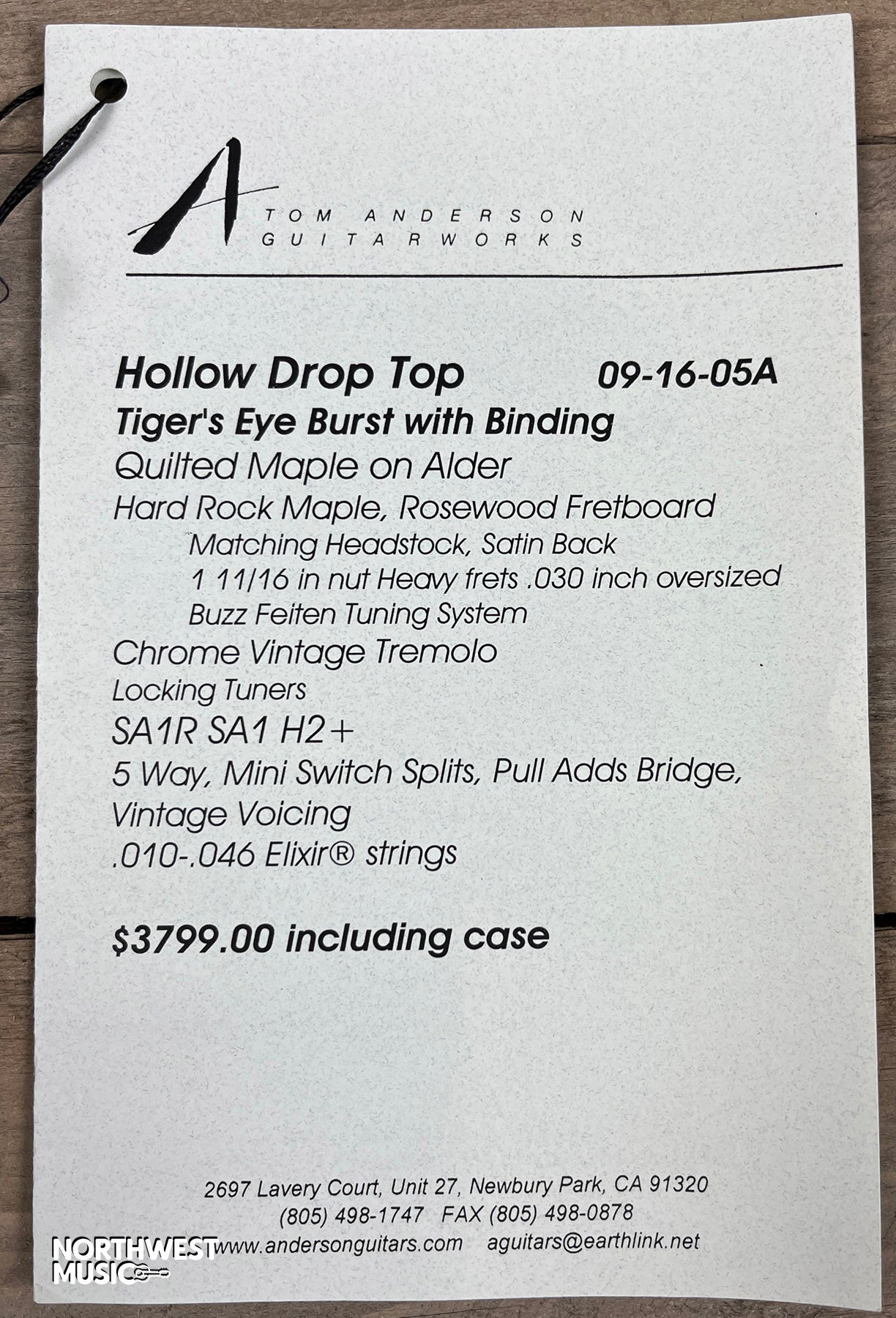 Anderson Hollow Drop Top Tiger's Eye Burst